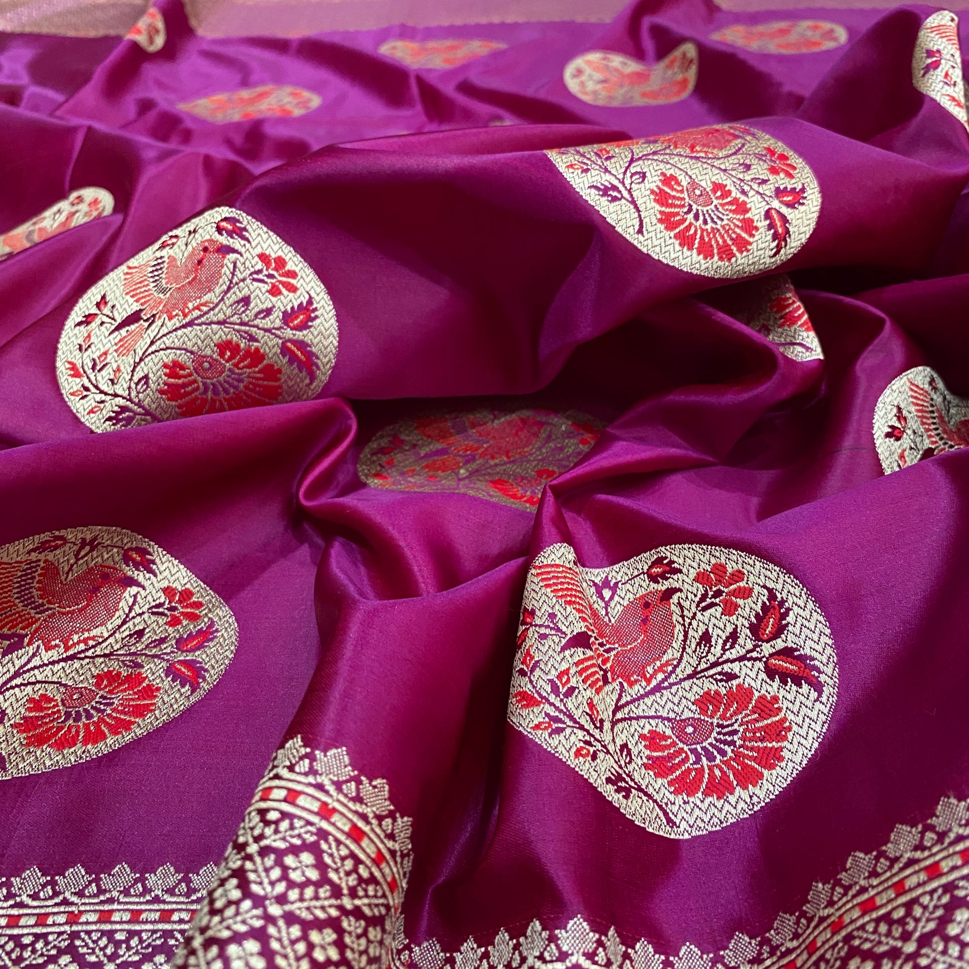 The Majestic Royal Purple Couture: Luxe Pure Satin Silk Minakari Banarasi Saree by Shades Of Banaras - banarasi - banarasi saree shop - banarasi saree manufacturers - banarasi saree wholesale - banaraasi sarees - banarasi sari - banarasi saris - silk saree - silk sari - wedding saree - wedding sari - designer sari - wedding collection - gifting