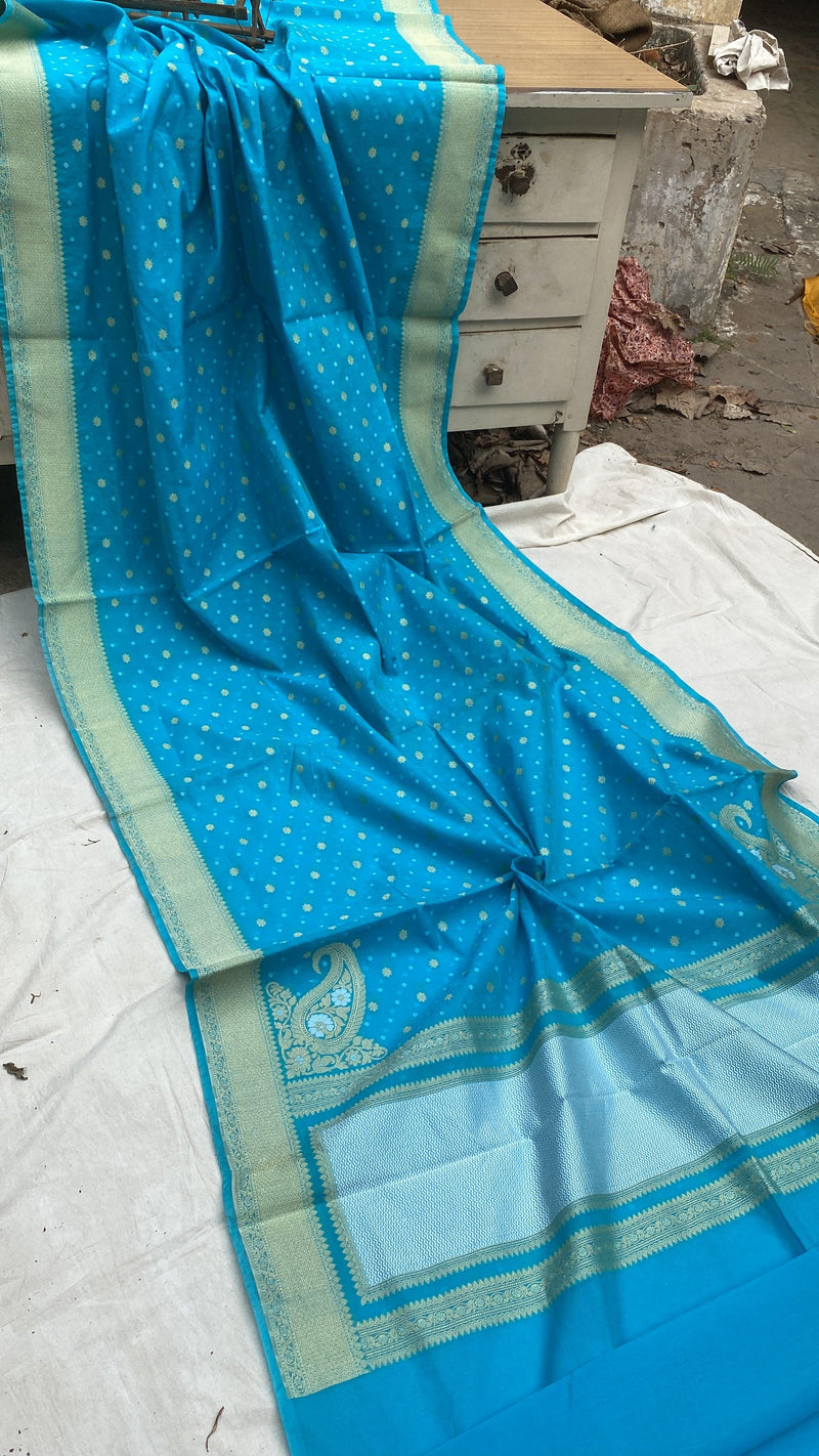 Handwoven Blue Pure Banarasi Cotton Sari by Shades Of Benares - banarasi - banarasi saree shop