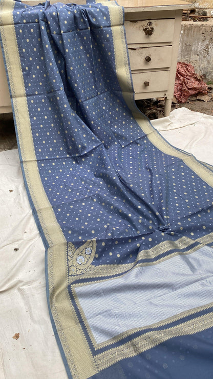 Handwoven Blue Pure Banarasi Cotton Sari by Shades Of Benares - banarasi - banarasi saree shop