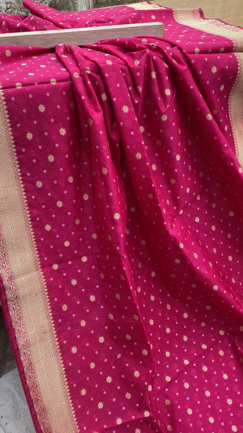 Handwoven Pink Pure Banarasi Cotton Sari - Shades Of Benares