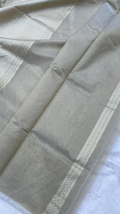 Handwoven Grey Pure Banarasi Cotton Sari by Shades Of Benares - banarasi - banarasi saree shop