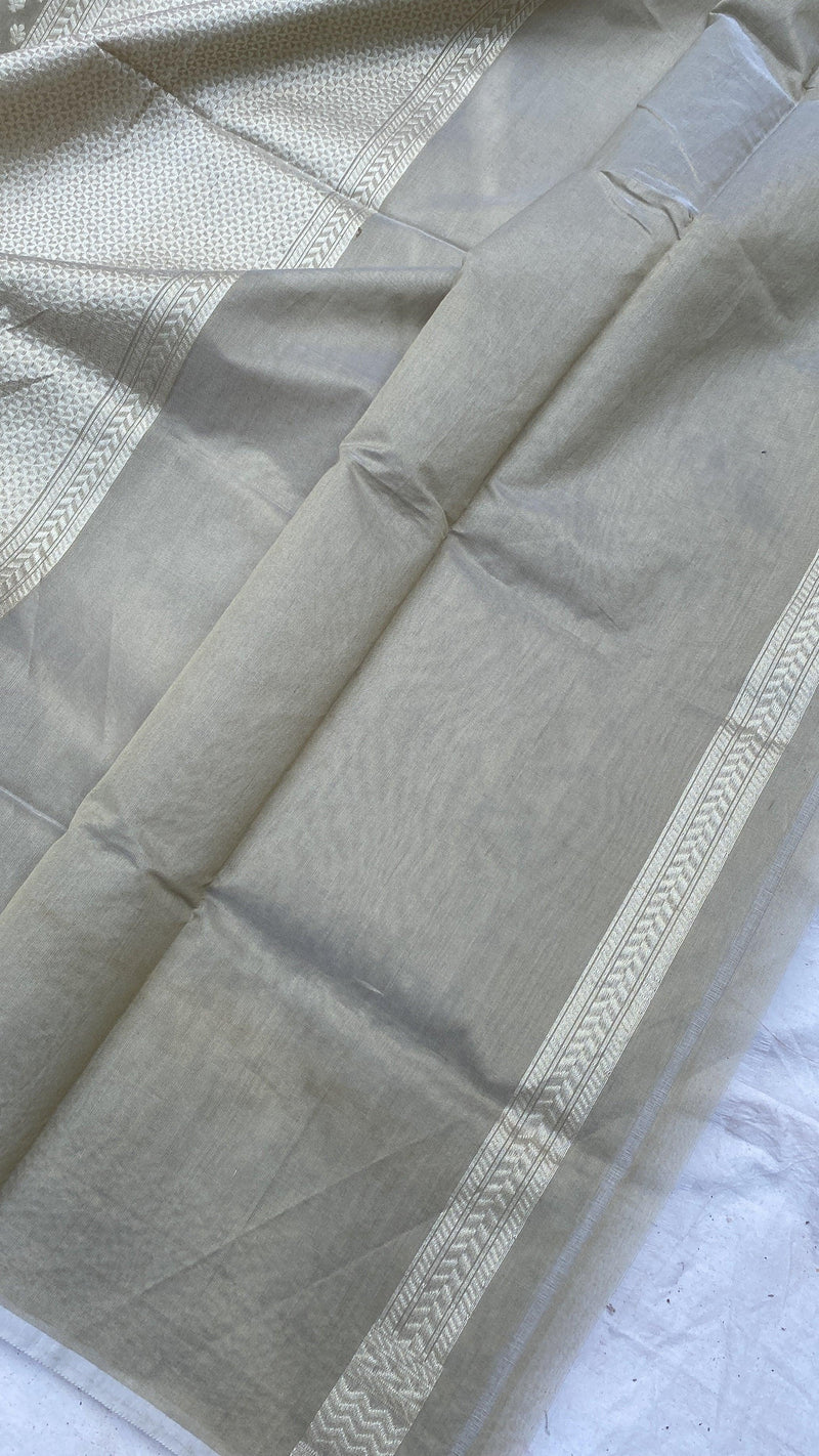 Handwoven Grey Pure Banarasi Cotton Sari - Shades Of Benares