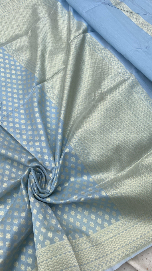 Handwoven Blue Pure Banarasi Cotton Sari by Shades Of Benares - banarasi - banarasi saree shop