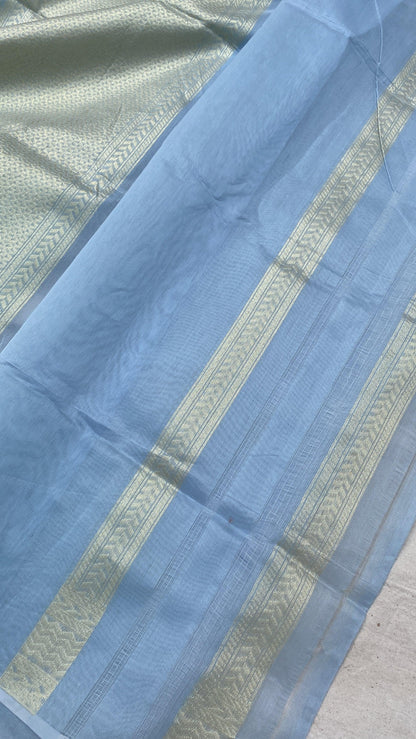 Handwoven Blue Pure Banarasi Cotton Sari by Shades Of Benares - banarasi - banarasi saree shop