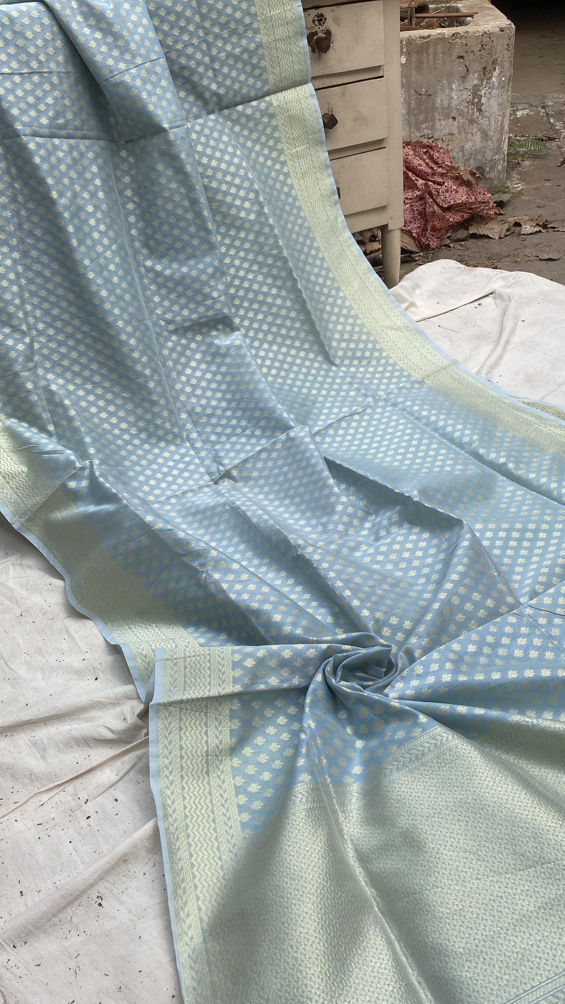 Handwoven Blue Pure Banarasi Cotton Sari by Shades Of Benares - banarasi - banarasi saree shop