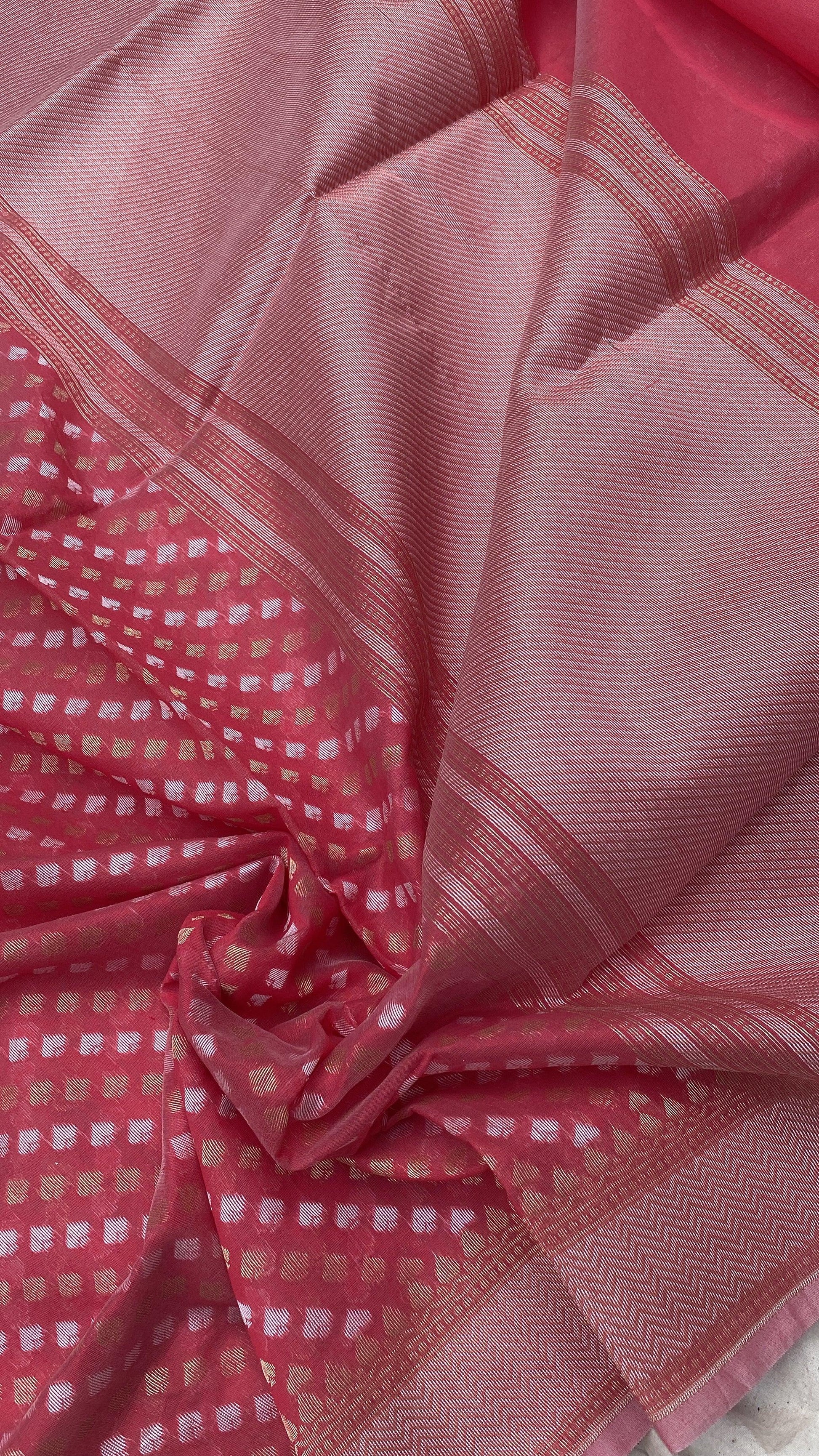 Handwoven Pink Pure Banarasi Cotton Sari by Shades Of Benares - banarasi - banarasi saree shop