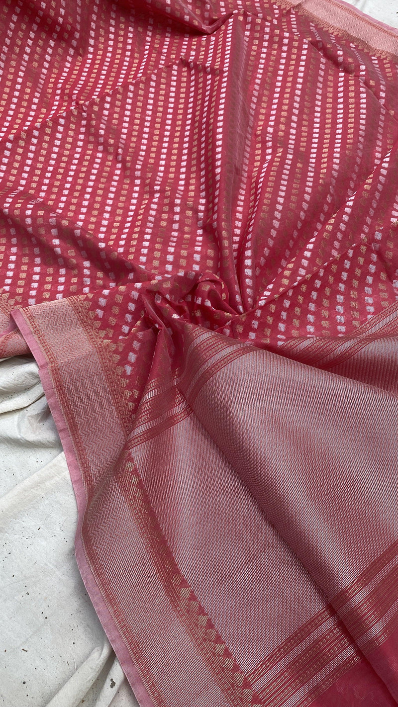 Handwoven Pink Pure Banarasi Cotton Sari