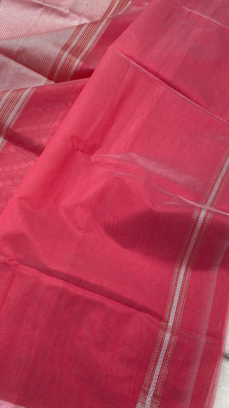 Handwoven Pink Pure Banarasi Cotton Sari