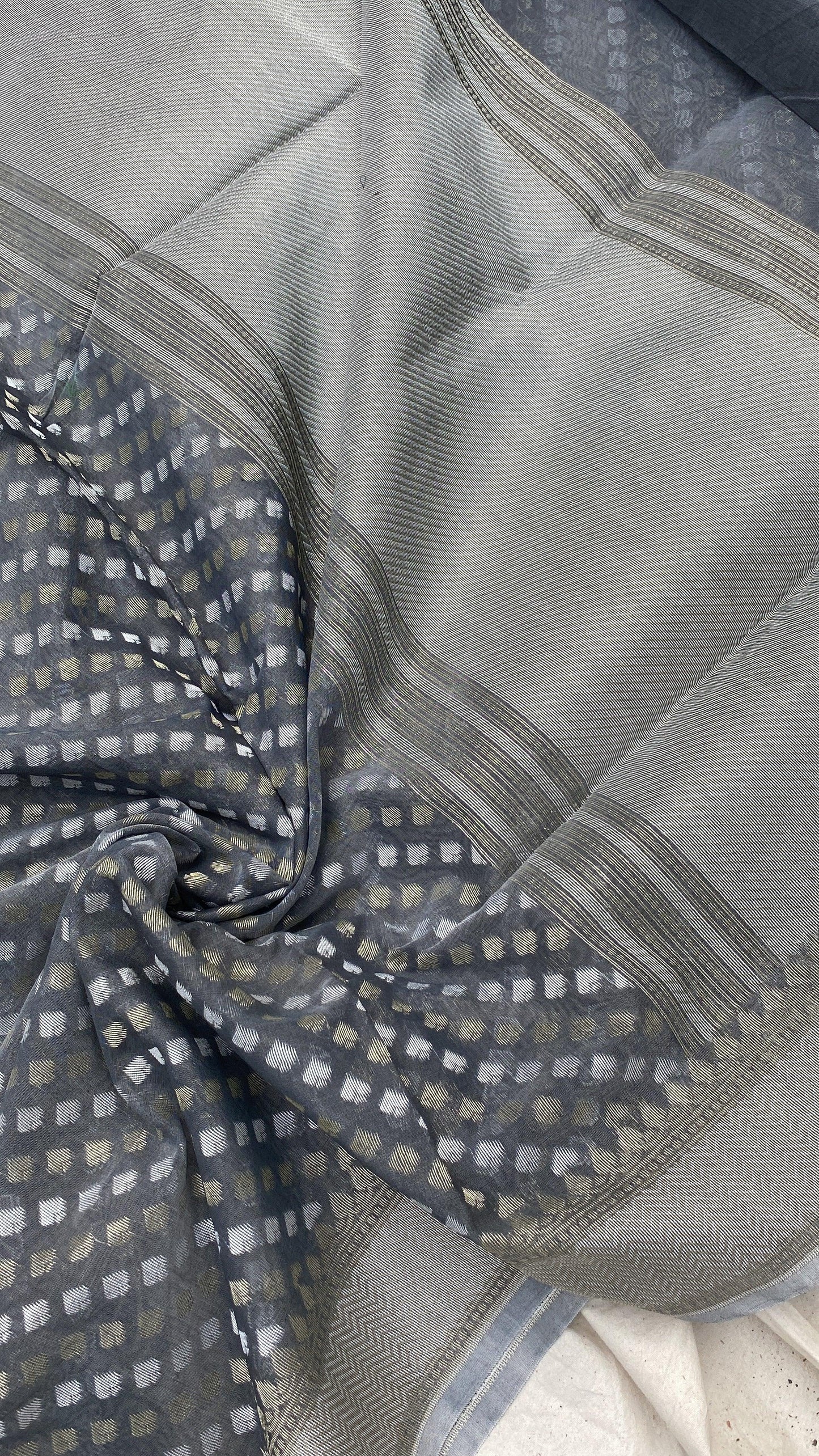 Handwoven Grey Pure Banarasi Cotton Sari by Shades Of Benares - banarasi - banarasi saree shop