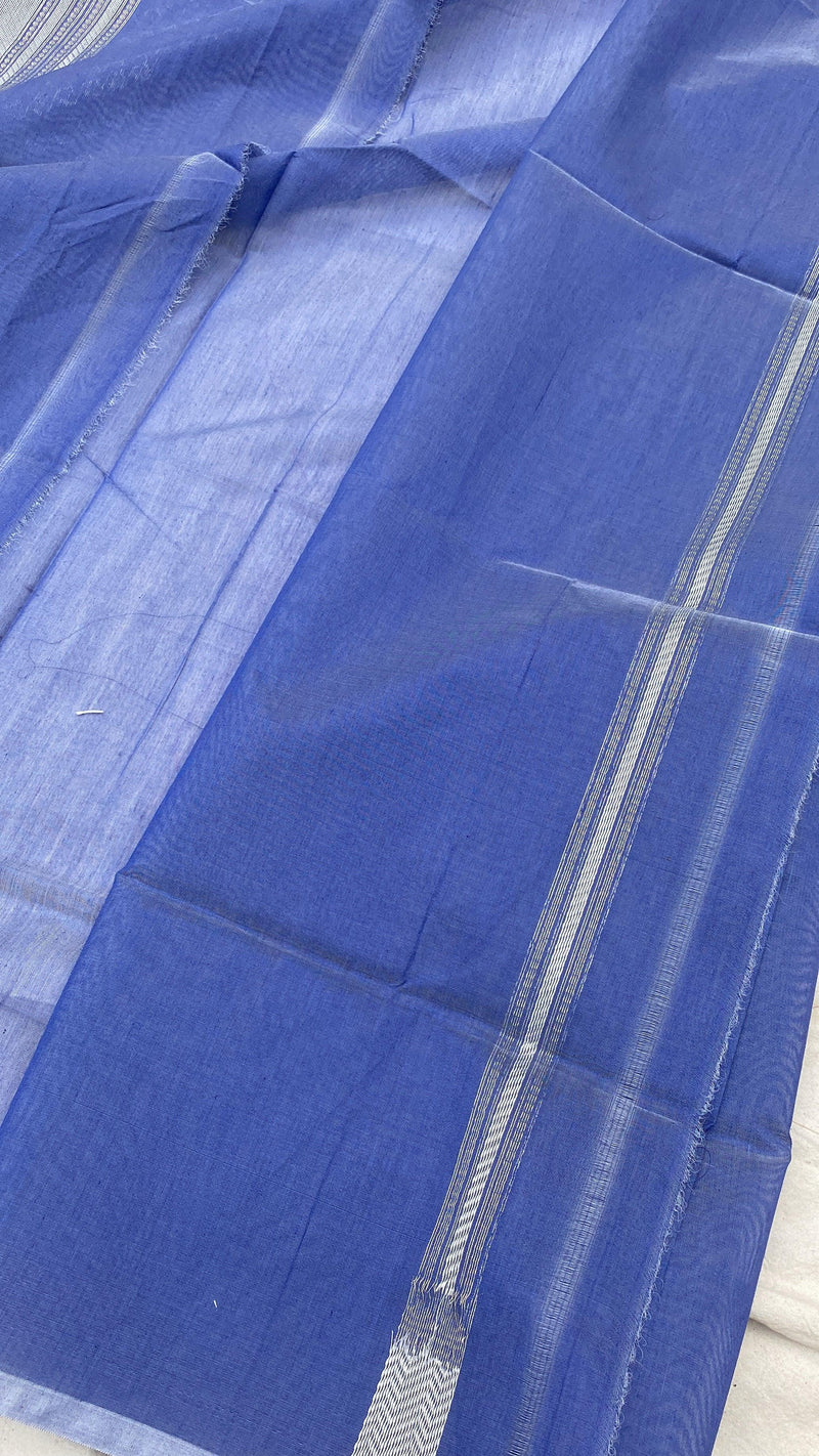 Handwoven Blue Pure Banarasi Cotton Sari - Shades Of Benares