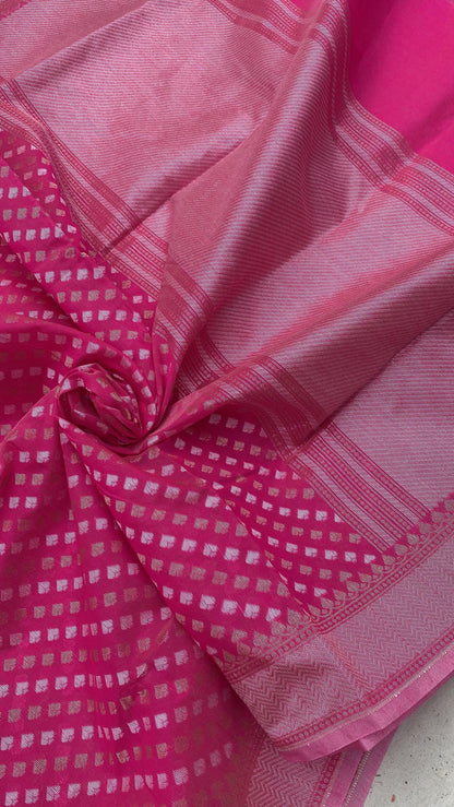 Handwoven Pink Pure Banarasi Cotton Sari by Shades Of Benares - banarasi - banarasi saree shop