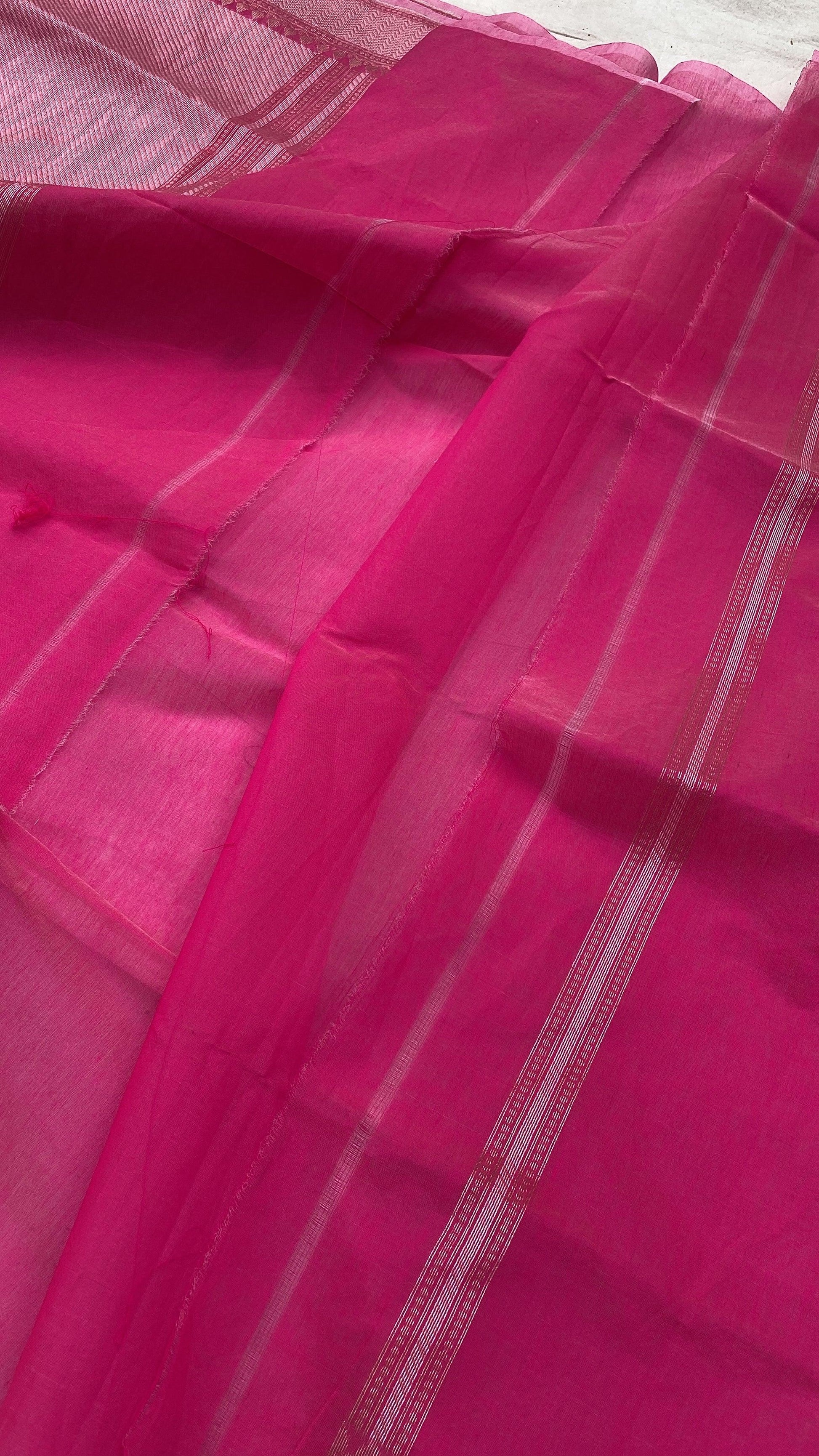 Handwoven Pink Pure Banarasi Cotton Sari by Shades Of Benares - banarasi - banarasi saree shop