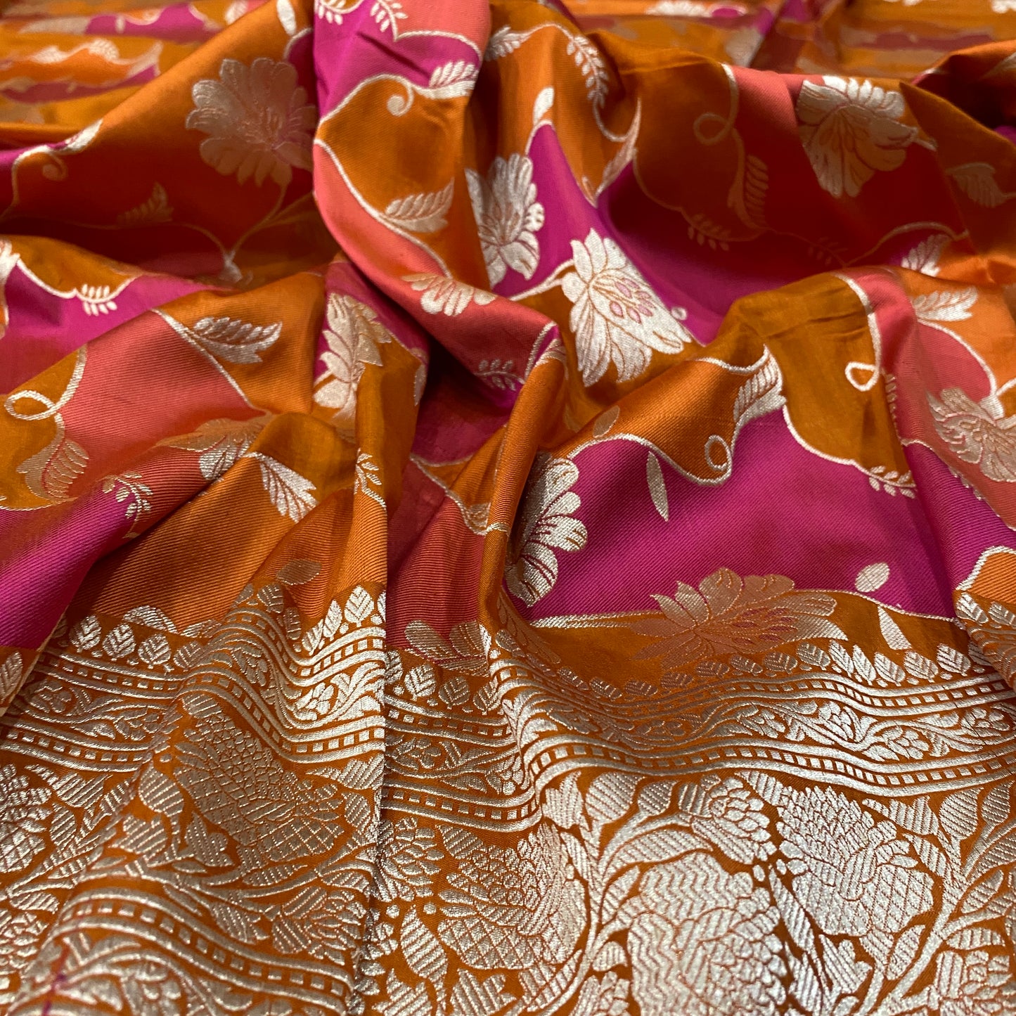 Couture Rangkaat: The Luxe Pure Silk Banarasi Saree – Sunset Pink & Tangerine by Shades Of Banaras - banarasi - banarasi saree shop - banarasi saree manufacturers - banarasi saree wholesale - banaraasi sarees - banarasi sari - banarasi saris - silk saree - silk sari - wedding saree - wedding sari - designer sari - wedding collection - gifting