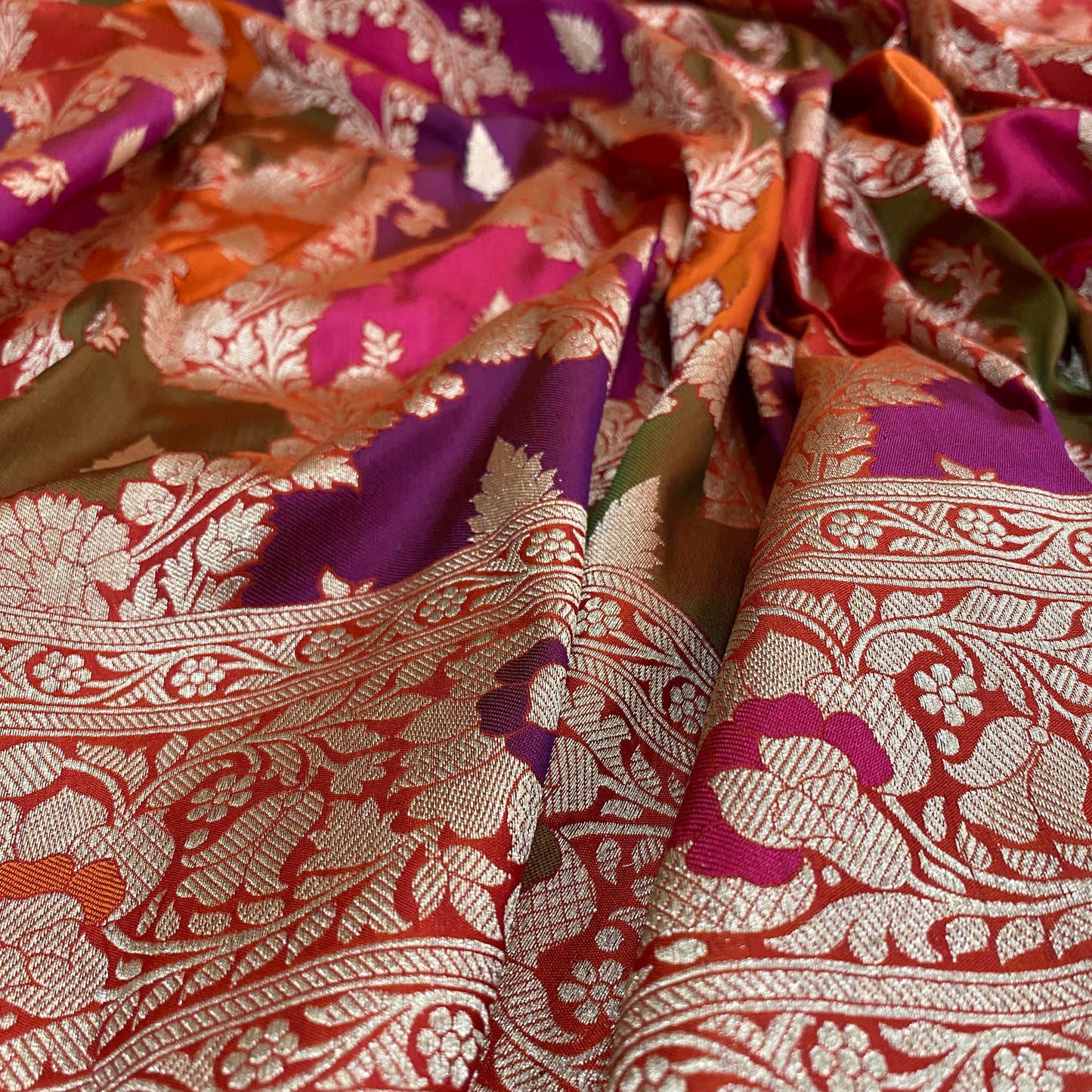 The Imperial Rangkaat Couture: Luxe Quad-Tone Pure Silk Banarasi Saree by Shades Of Banaras - banarasi - banarasi saree shop - banarasi saree manufacturers - banarasi saree wholesale - banaraasi sarees - banarasi sari - banarasi saris - silk saree - silk sari - wedding saree - wedding sari - designer sari - wedding collection - gifting
