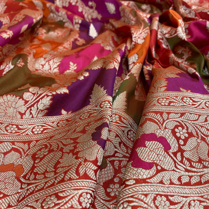 The Imperial Rangkaat Couture: Luxe Quad-Tone Pure Silk Banarasi Saree by Shades Of Banaras - banarasi - banarasi saree shop - banarasi saree manufacturers - banarasi saree wholesale - banaraasi sarees - banarasi sari - banarasi saris - silk saree - silk sari - wedding saree - wedding sari - designer sari - wedding collection - gifting