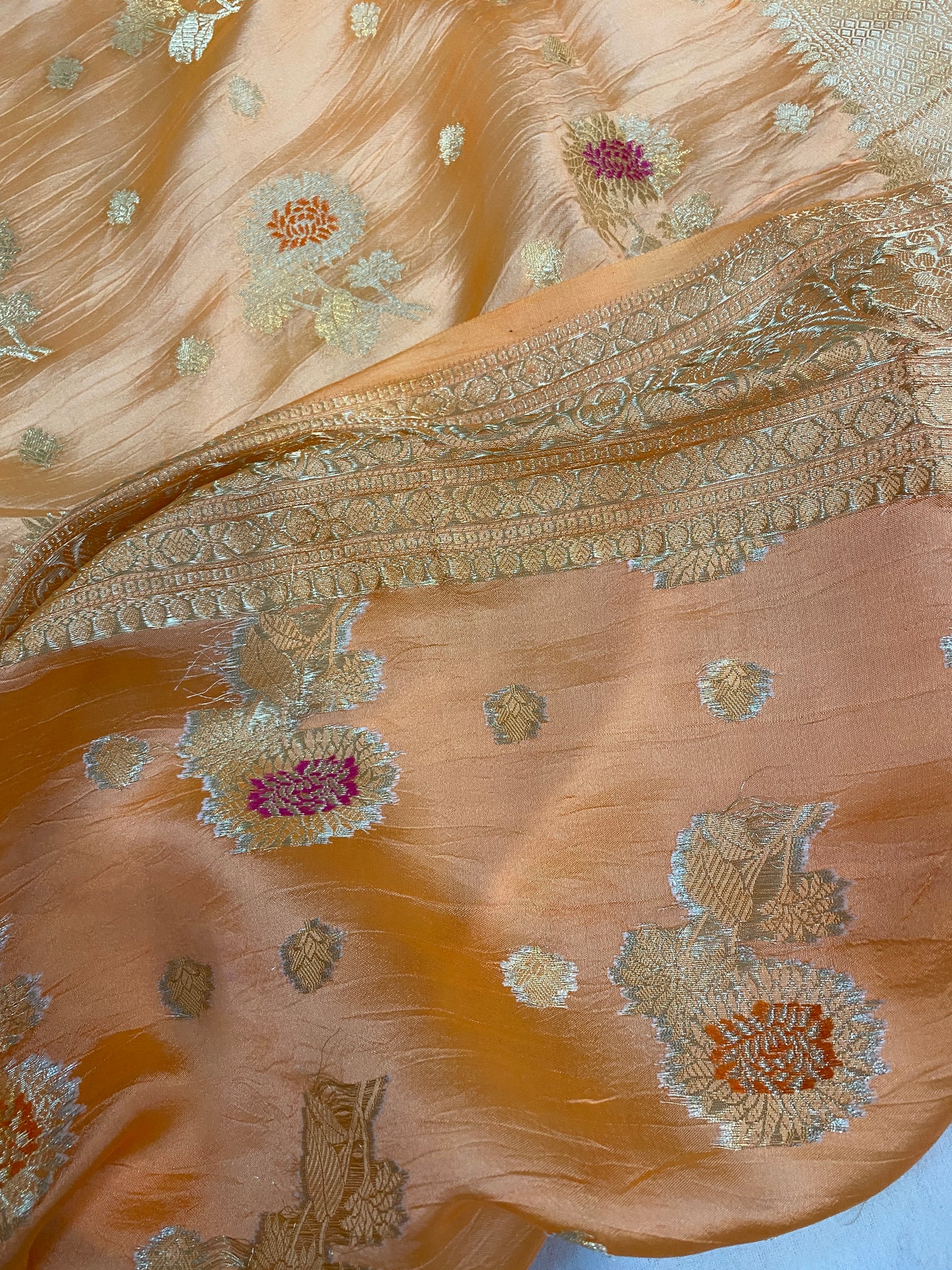 Exquisite Peachy Orange Silk Saree by Shades Of Benares - banarasi - banarasi saree shop