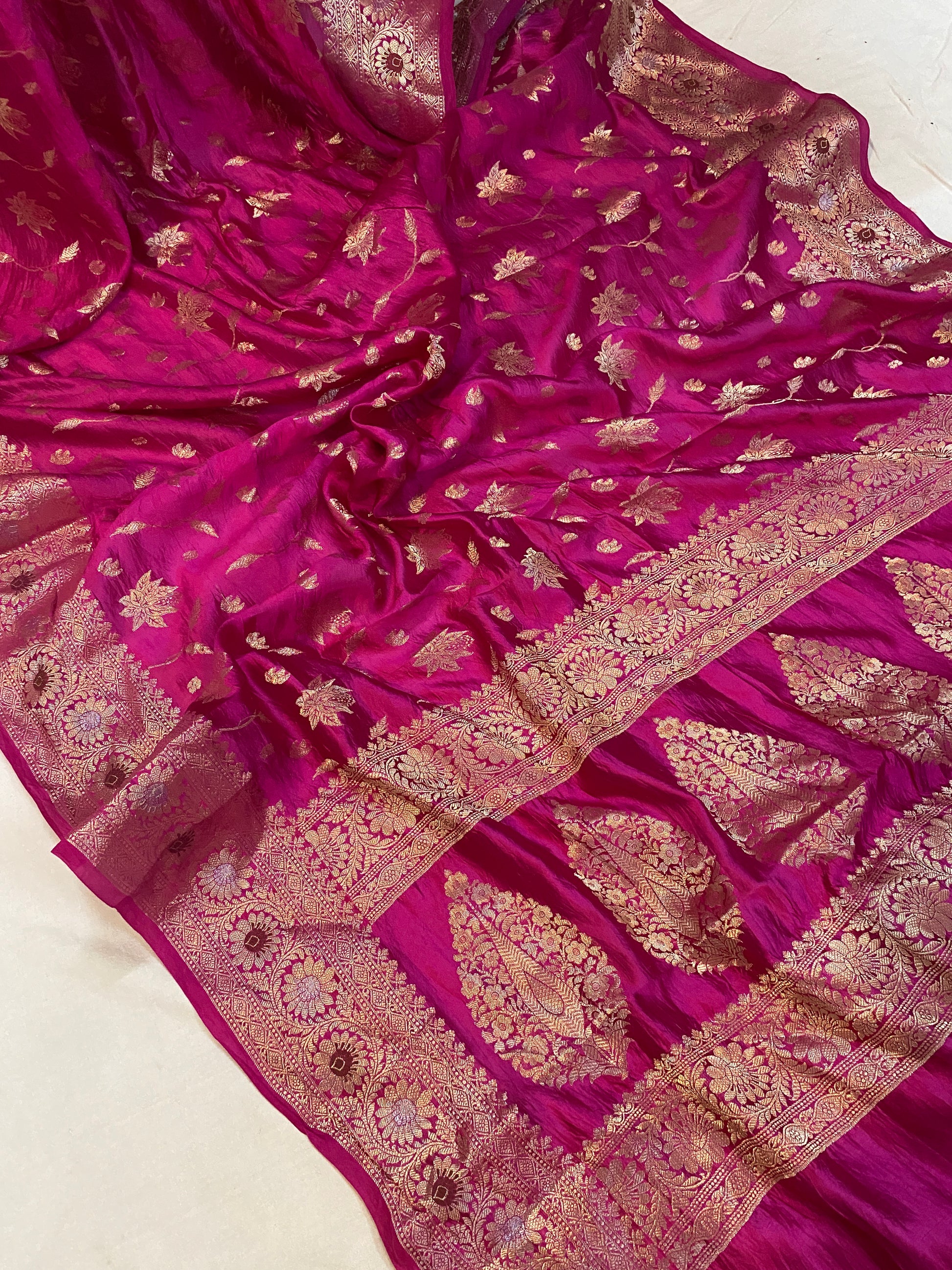 Vibrant Handloom Banarasi Saree in Rani Pink Pure Silk by Shades Of Benares - banarasi - banarasi saree shop