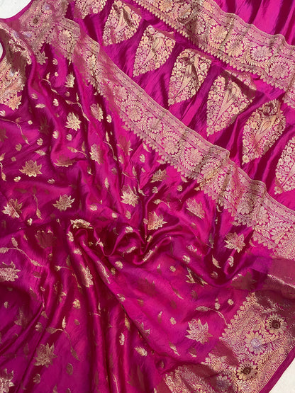 Vibrant Handloom Banarasi Saree in Rani Pink Pure Silk by Shades Of Benares - banarasi - banarasi saree shop