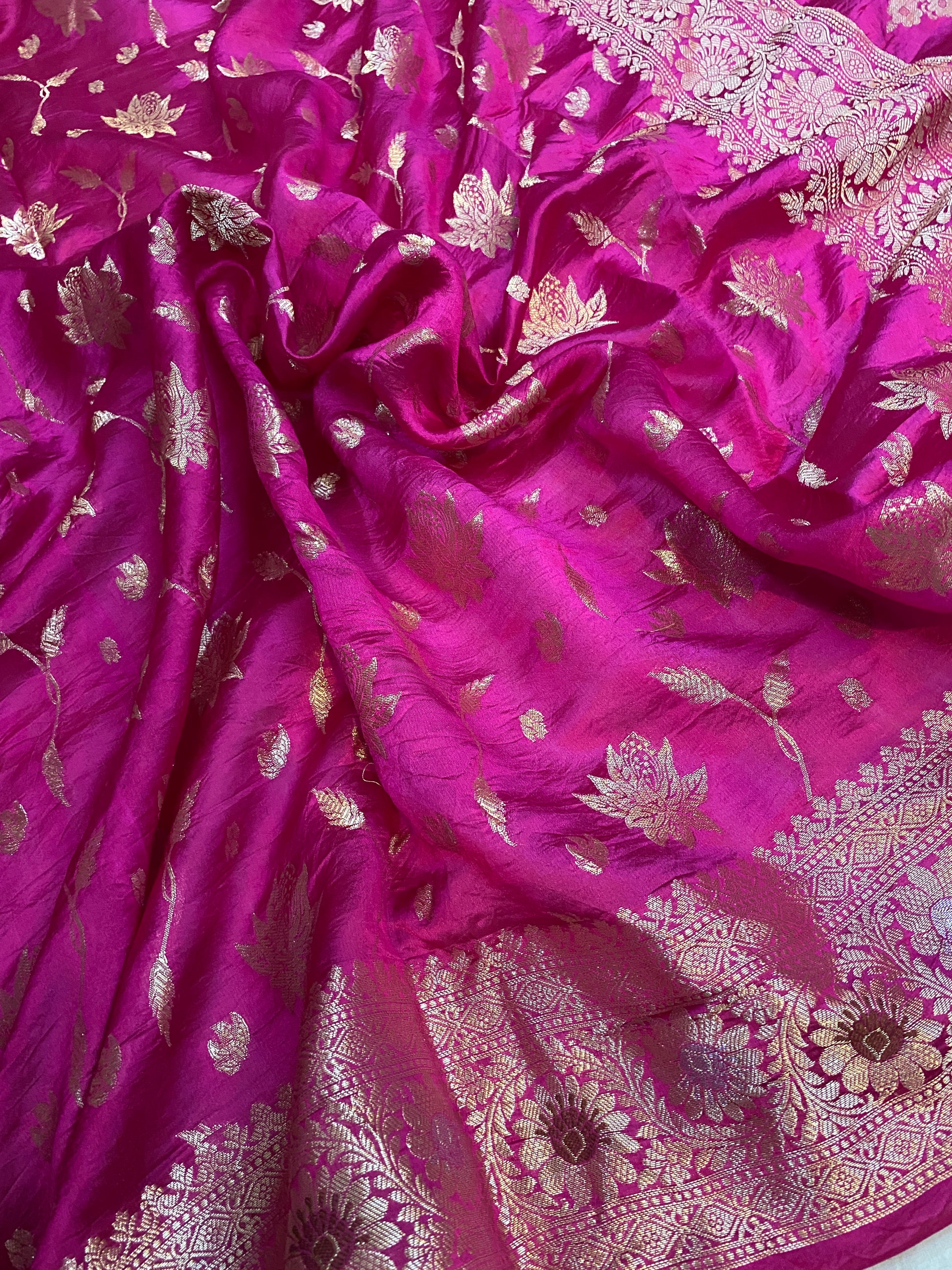 Vibrant Handloom Banarasi Saree in Rani Pink Pure Silk by Shades Of Benares - banarasi - banarasi saree shop