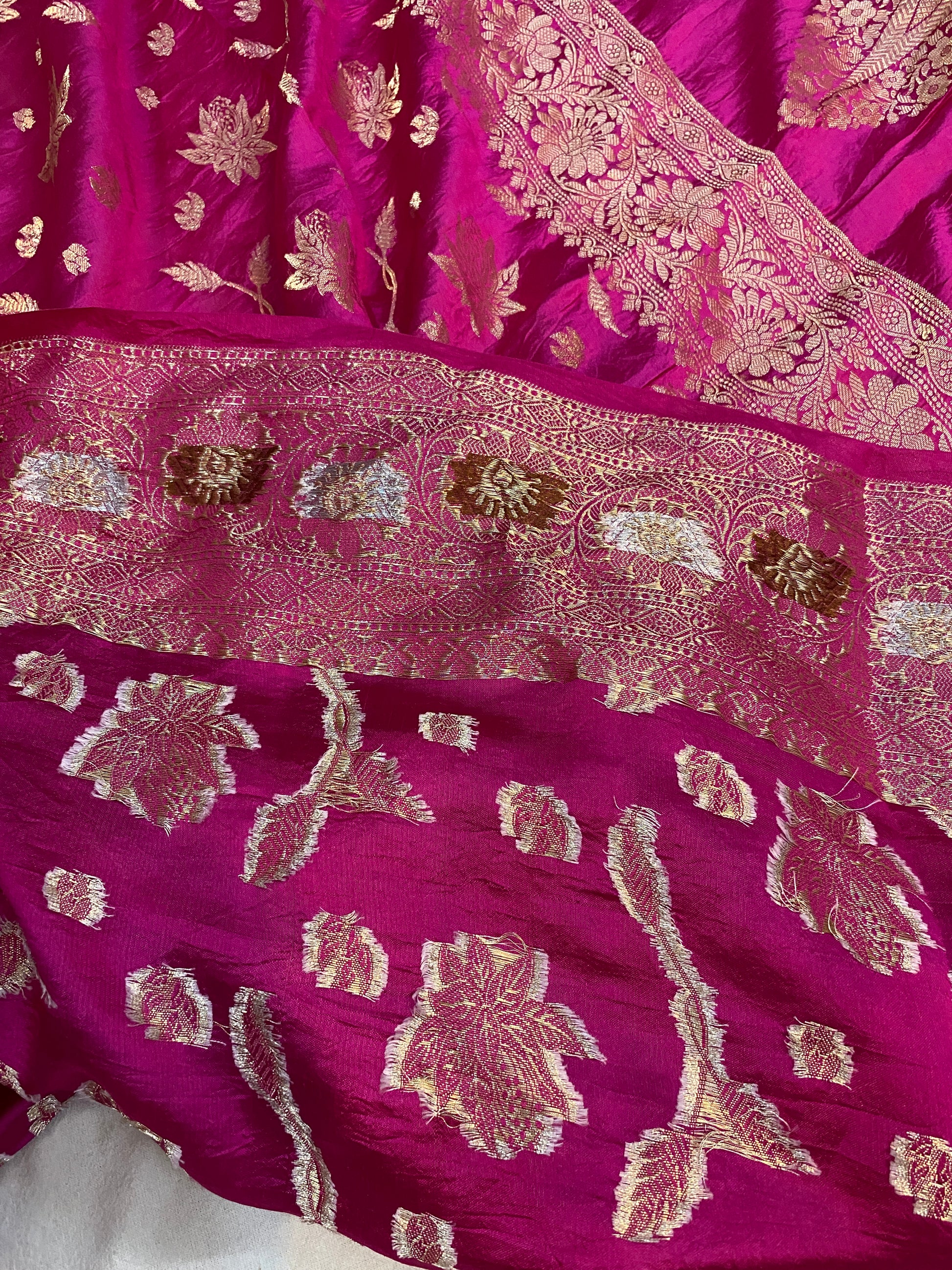 Vibrant Handloom Banarasi Saree in Rani Pink Pure Silk by Shades Of Benares - banarasi - banarasi saree shop