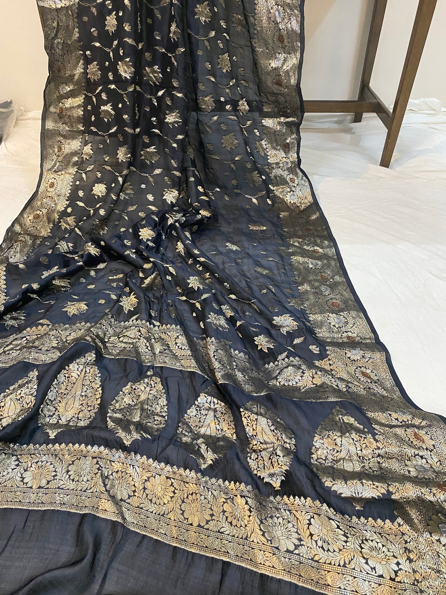 Timeless Handloom Banarasi Saree in Black Pure Silk by Shades Of Benares - banarasi - banarasi saree shop