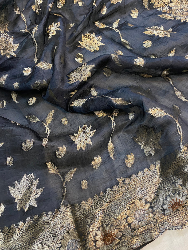 Timeless Handloom Banarasi Saree in Black Pure Silk