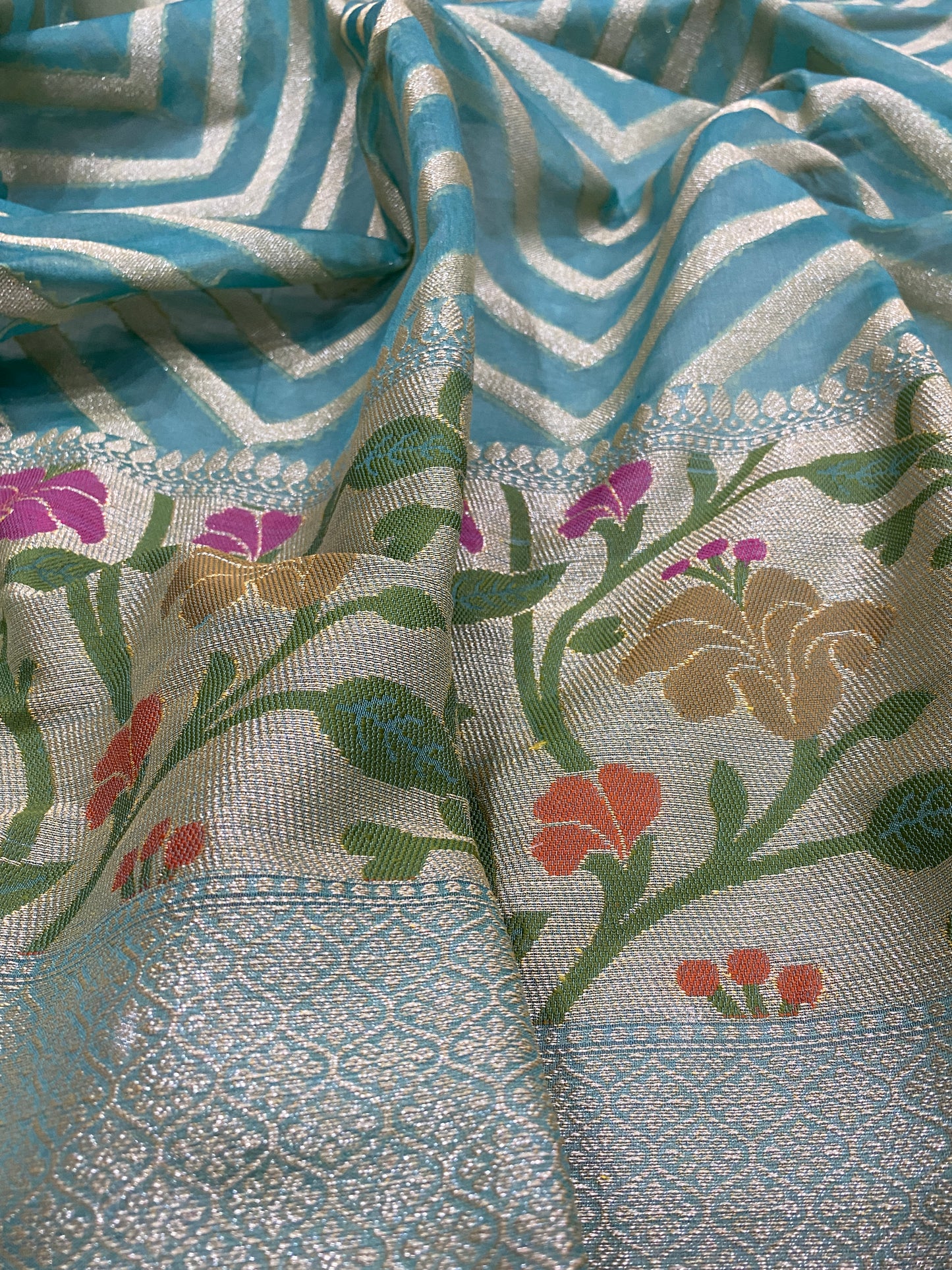 Light Blue Handwoven Georgette Minakari Luxe Banarasi Saree