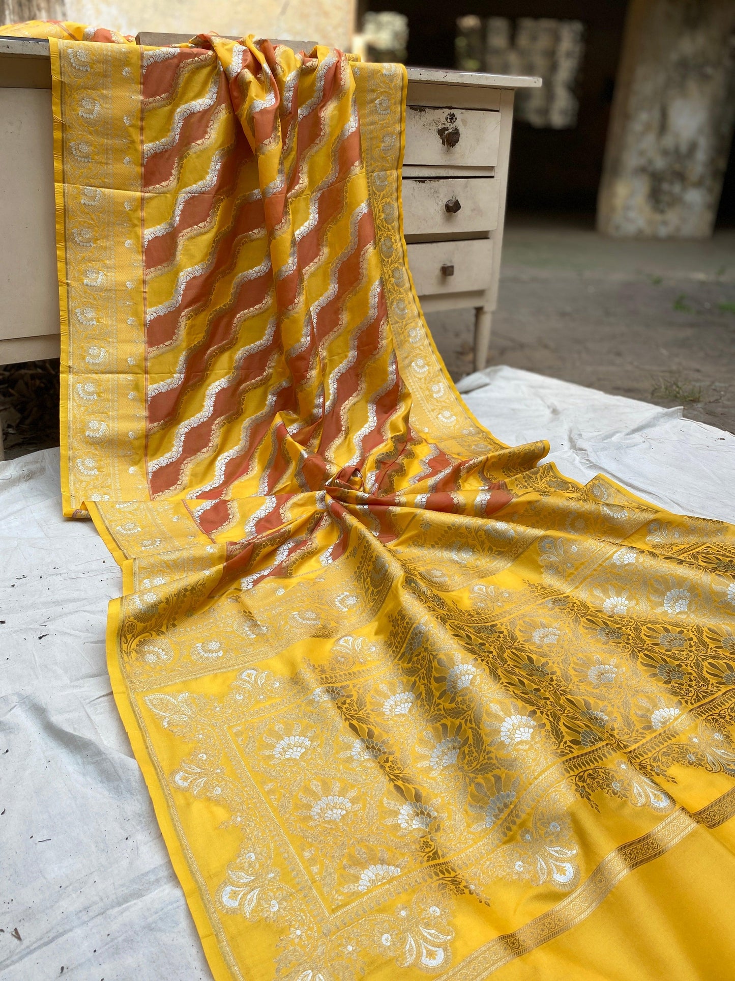 Handwoven Rangkaat Pure Banarasi Silk Sari by Shades Of Benares - banarasi - banarasi saree shop