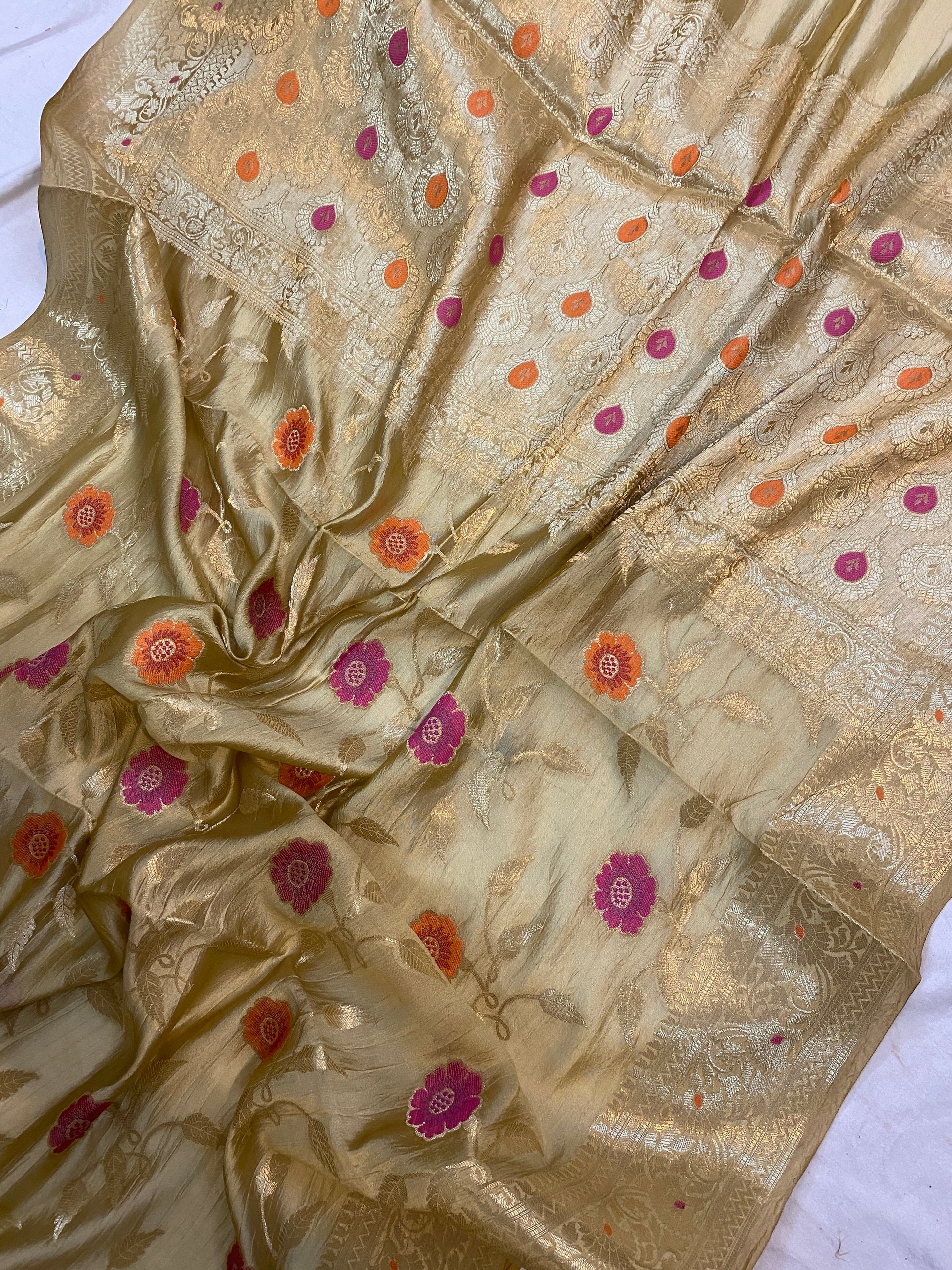 Timeless Beauty: The Creme Banarasi Saree by Shades Of Benares - banarasi - banarasi saree shop