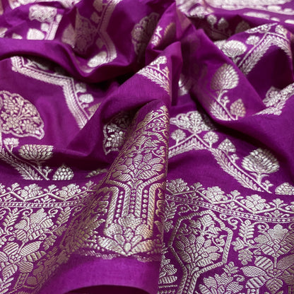 Royal Purple Handwoven Zari Stripe Luxe Banarasi Saree
