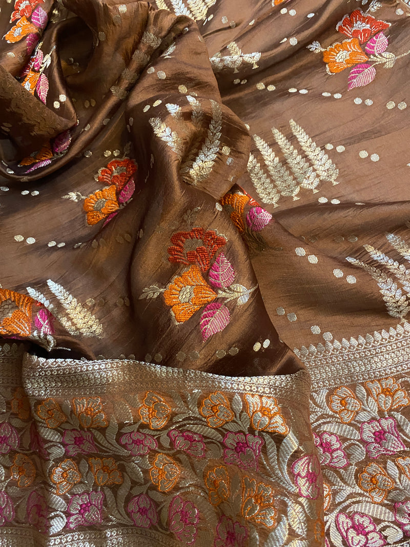 Rich Elegance: The Brown Banarasi Saree by Shades Of Benares - banarasi - banarasi saree shop