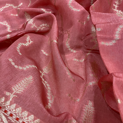 The Peach Nectarine Luxe: Handwoven Pure Cotton Sillk Banarasi Masterpiece Saree