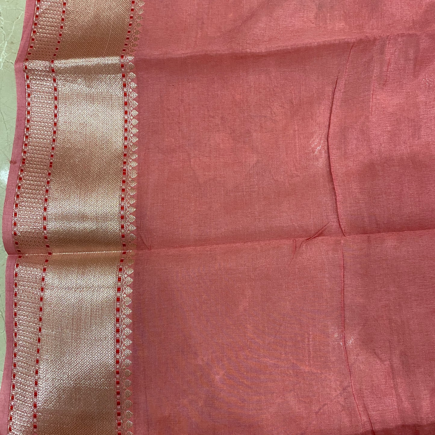 The Peach Nectarine Luxe: Handwoven Pure Cotton Sillk Banarasi Masterpiece Saree
