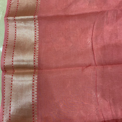 The Peach Nectarine Luxe: Handwoven Pure Cotton Sillk Banarasi Masterpiece Saree