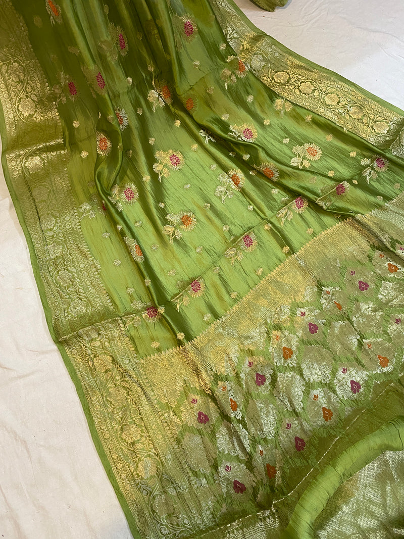 Lush Elegance: The Leaf Green Banarasi Saree by Shades Of Benares - banarasi - banarasi saree shop