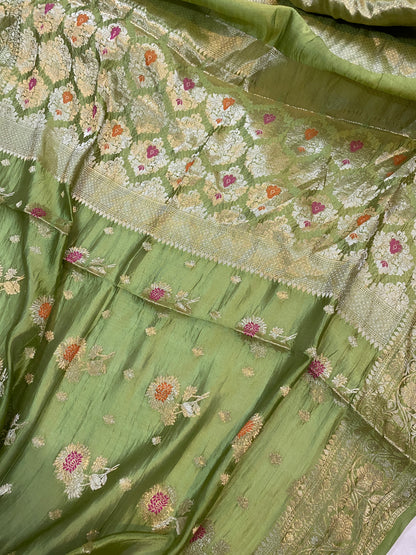 Lush Elegance: The Leaf Green Banarasi Saree by Shades Of Benares - banarasi - banarasi saree shop