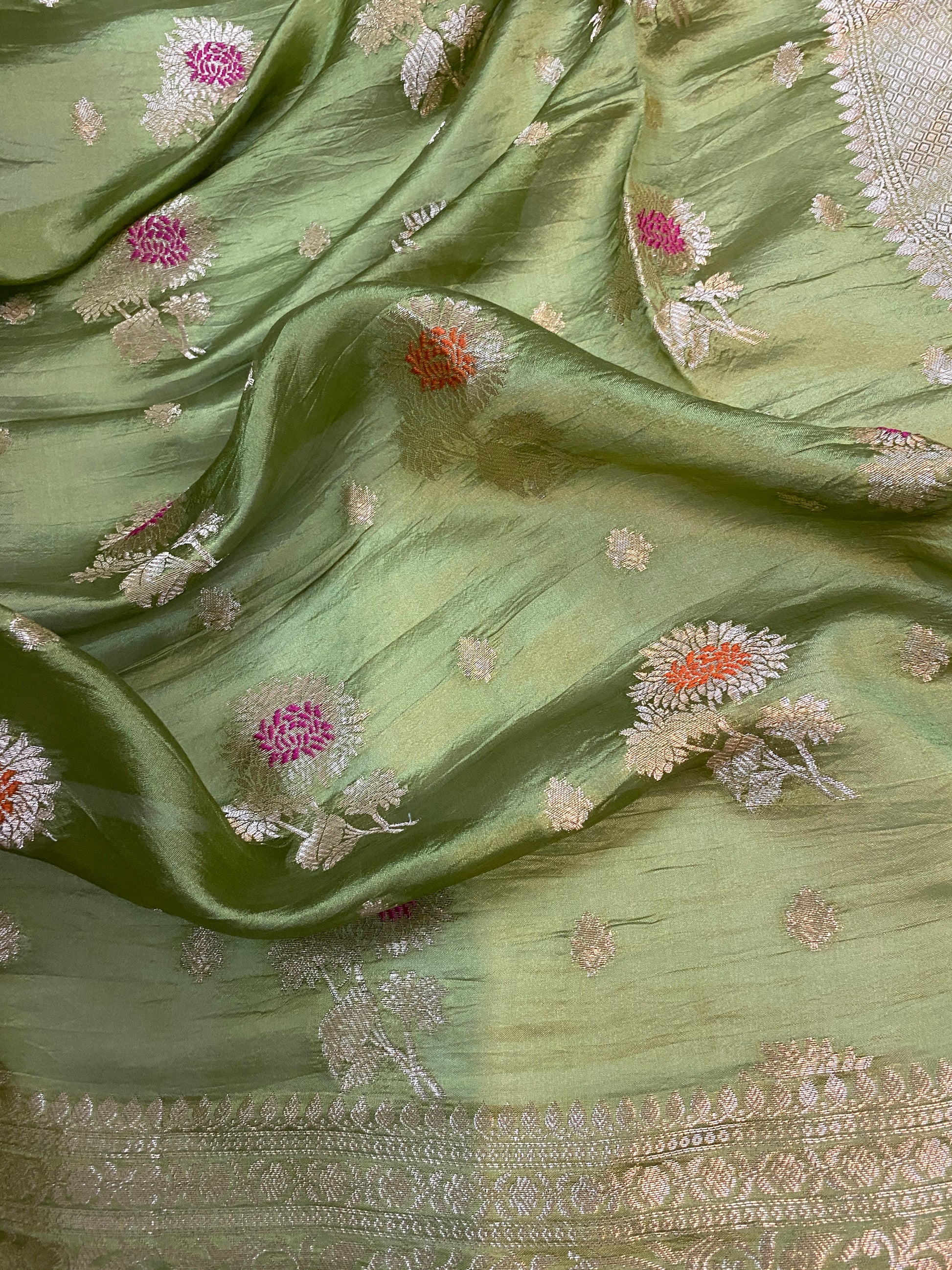 Lush Elegance: The Leaf Green Banarasi Saree by Shades Of Benares - banarasi - banarasi saree shop