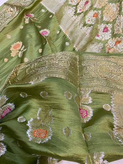 Lush Elegance: The Leaf Green Banarasi Saree by Shades Of Benares - banarasi - banarasi saree shop