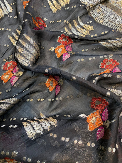 Timeless Glamour: The Classy Black Banarasi Saree by Shades Of Benares - banarasi - banarasi saree shop