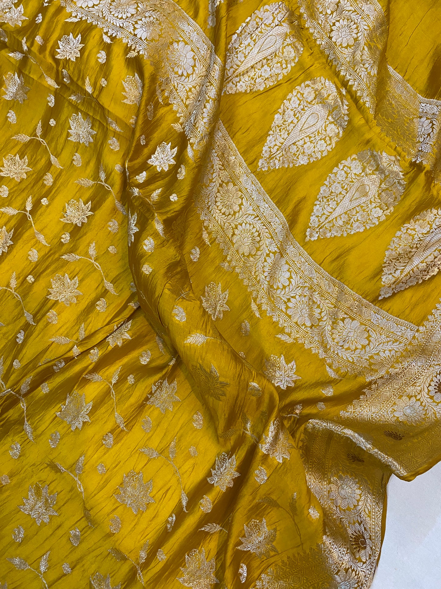 Radiant Charm: The Sunflower Yellow Banarasi Saree by Shades Of Benares - banarasi - banarasi saree shop