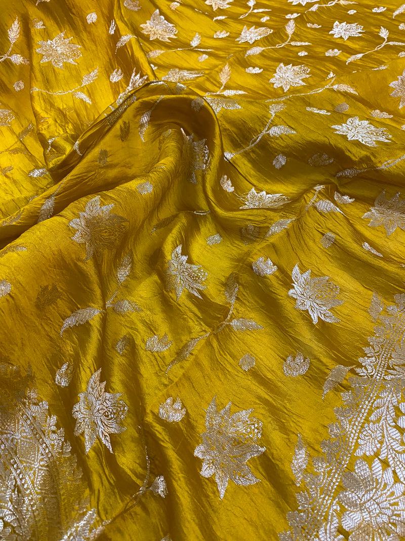 Radiant Charm: The Sunflower Yellow Banarasi Saree by Shades Of Benares - banarasi - banarasi saree shop