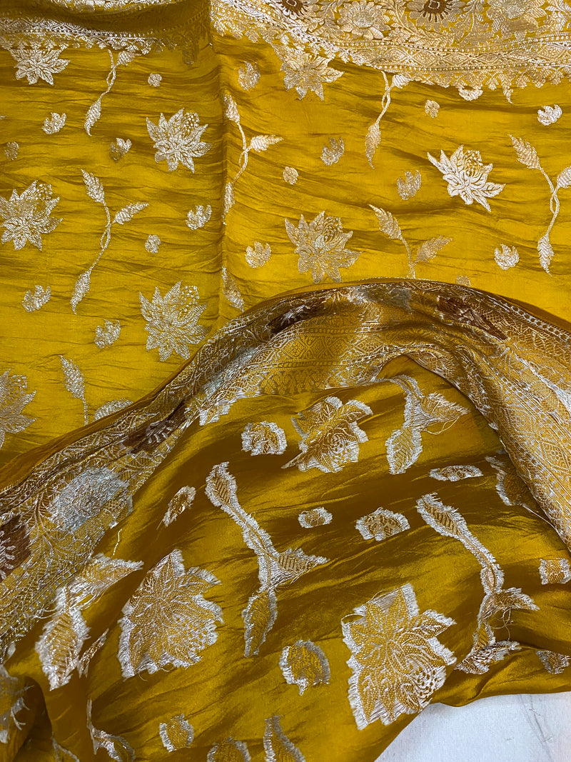 Radiant Charm: The Sunflower Yellow Banarasi Saree by Shades Of Benares - banarasi - banarasi saree shop