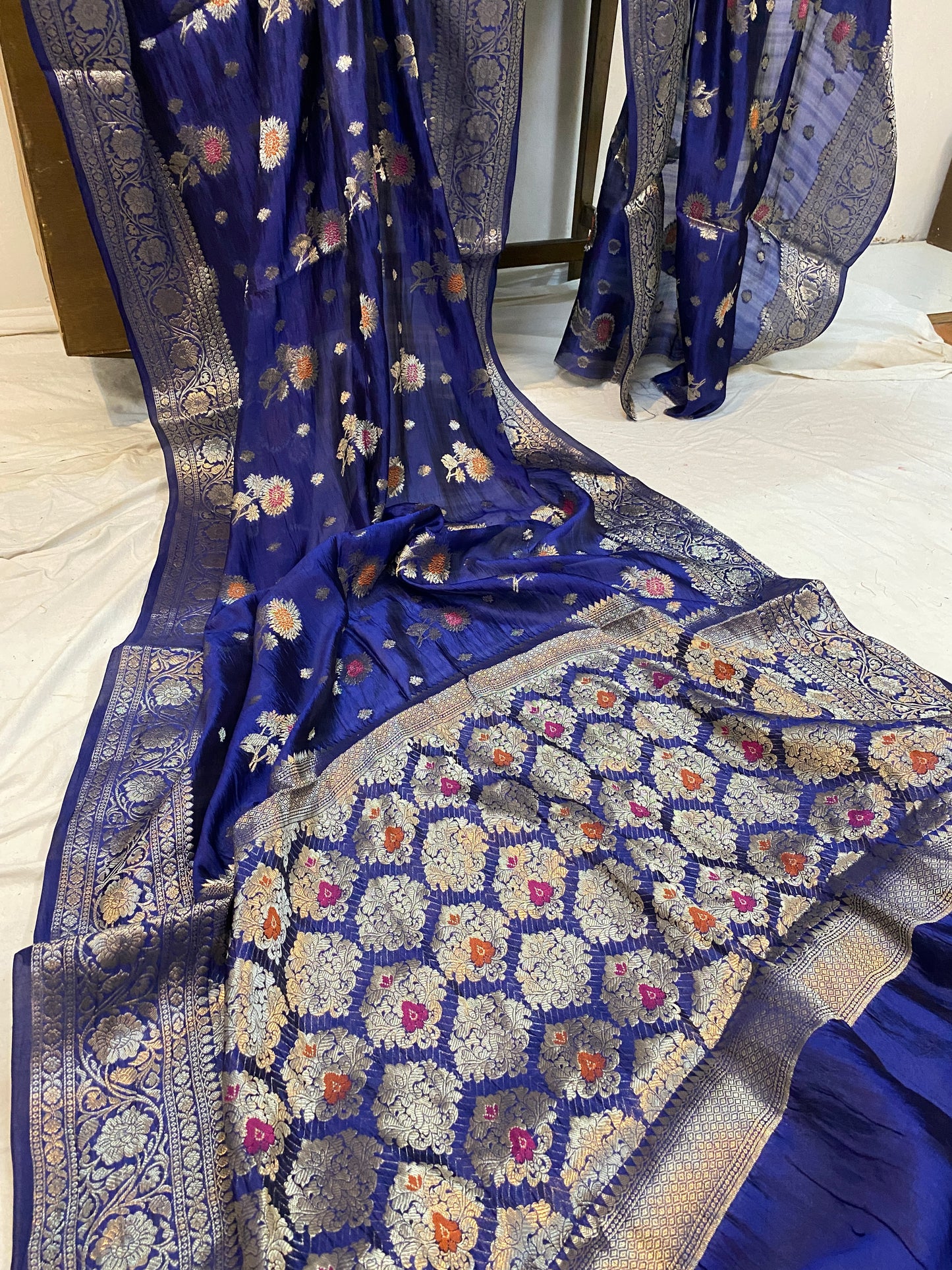 Regal Elegance: The Navy Blue Banarasi Saree by Shades Of Benares - banarasi - banarasi saree shop