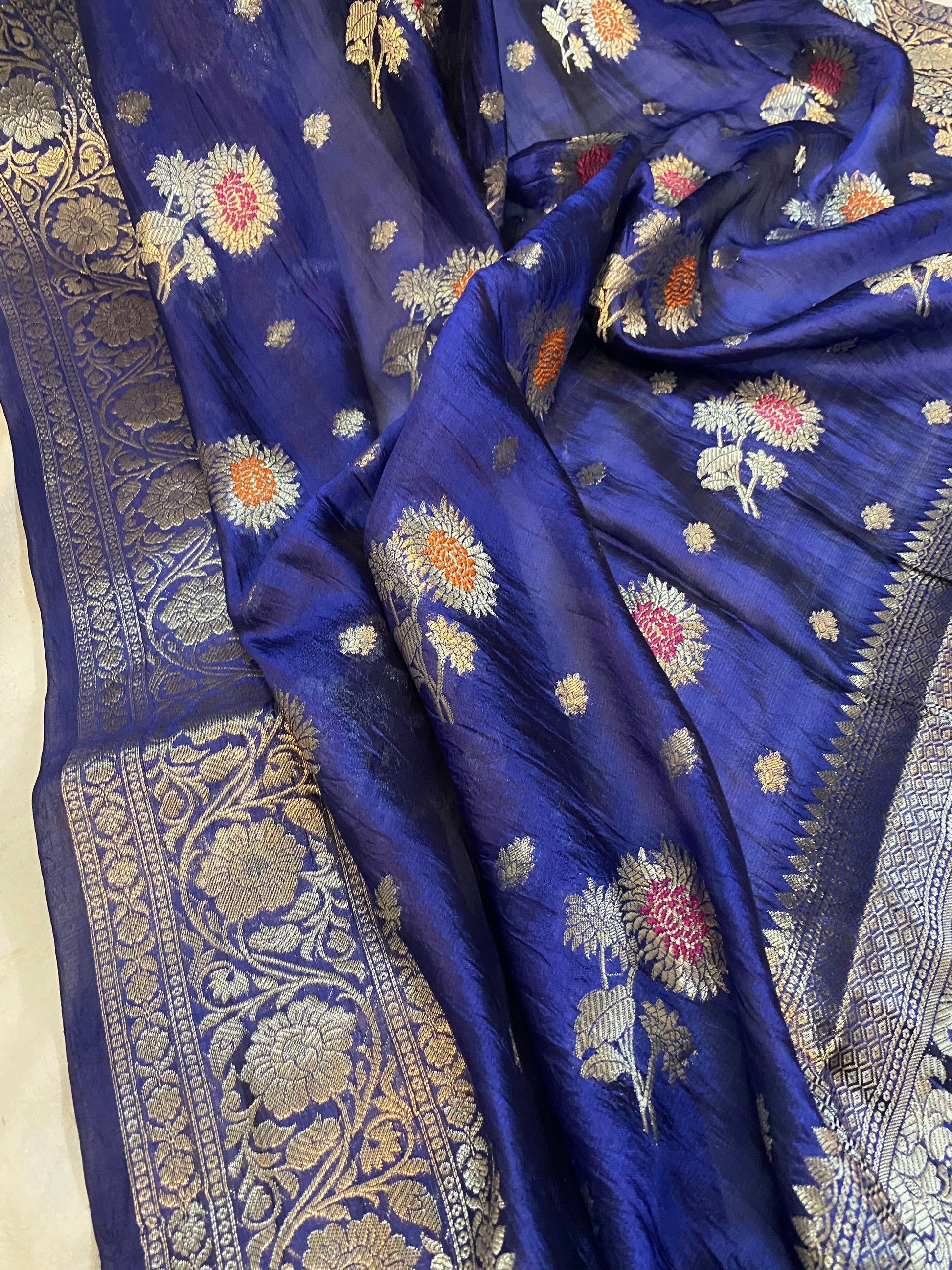 Regal Elegance: The Navy Blue Banarasi Saree by Shades Of Benares - banarasi - banarasi saree shop