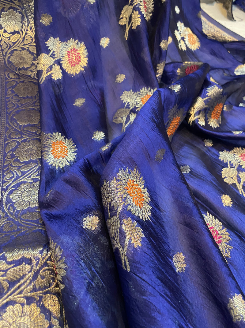 Regal Elegance: The Navy Blue Banarasi Saree by Shades Of Benares - banarasi - banarasi saree shop