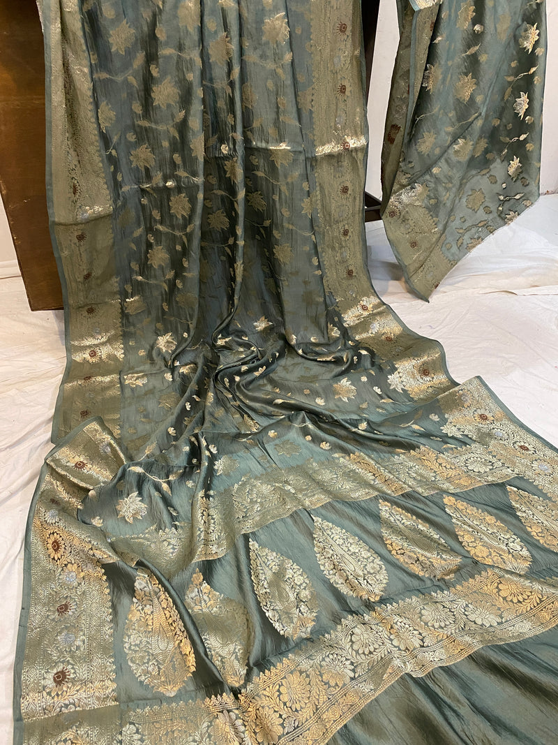 Sophisticated Charm: The Grey Banarasi Saree by Shades Of Benares - banarasi - banarasi saree shop