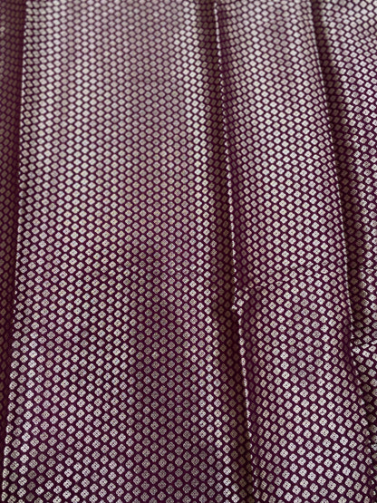 Wine Luxe Couture Handwoven Banarasi Cotton Silk Saree in Matt Silver Zari