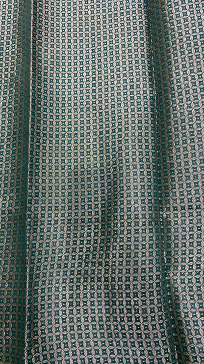 Bottle Green Handwoven Minakari Pure Cotton Silk Banarasi Saree – Luxe Matt Silver Zari Edition