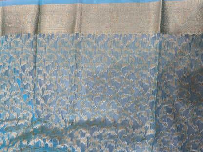 Pastel Blue Kora Silk Saree | Luxe Handwoven Striped Heritage by Shades Of Banaras - banarasi - banarasi saree shop - banarasi saree manufacturers - banarasi saree wholesale - banaraasi sarees - banarasi sari - banarasi saris - silk saree - silk sari - wedding saree - wedding sari - designer sari - wedding collection - gifting