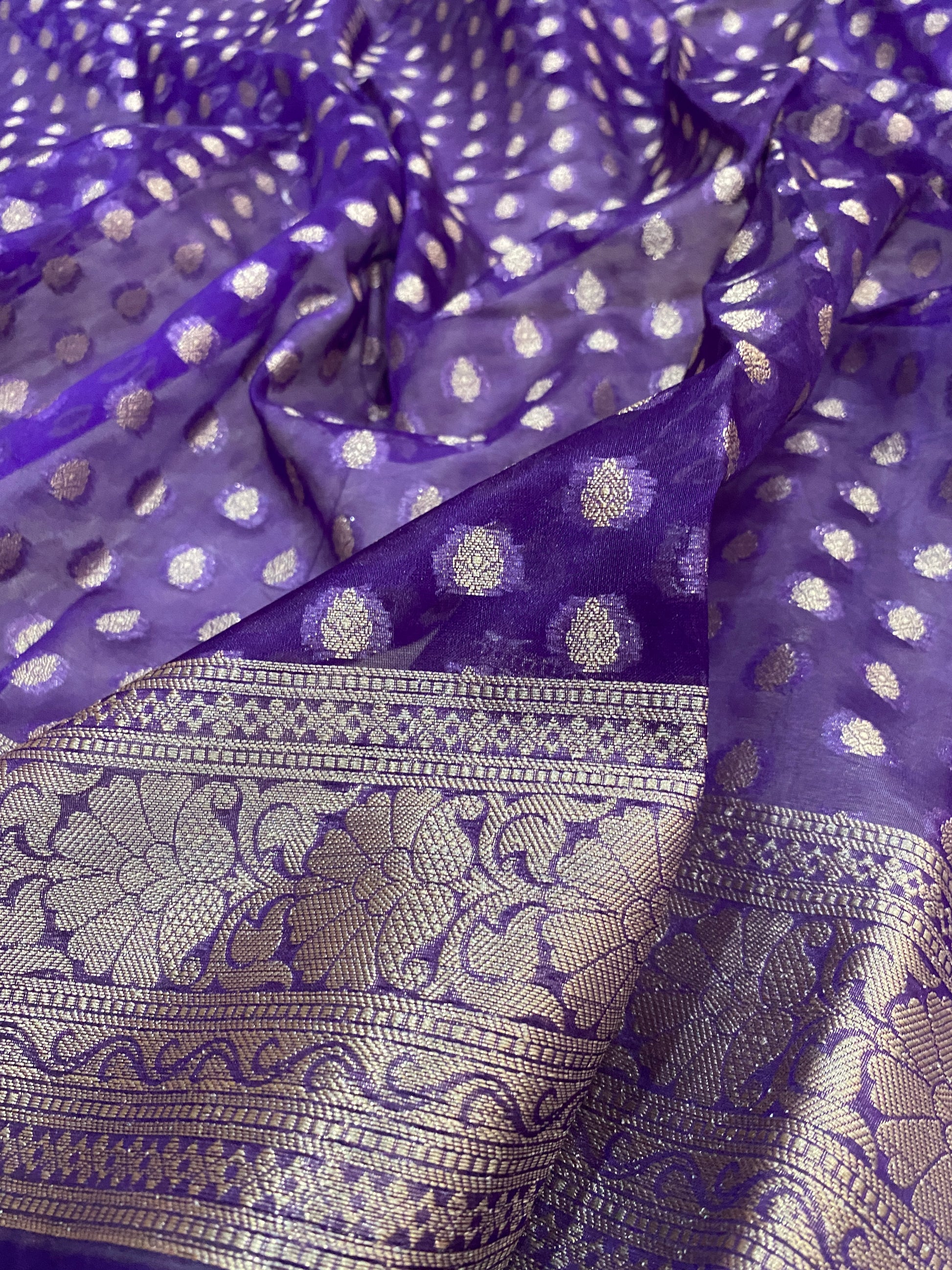 Royal Purple Kora Silk Saree | Luxe Handwoven All-Over Buti by Shades Of Banaras - banarasi - banarasi saree shop - banarasi saree manufacturers - banarasi saree wholesale - banaraasi sarees - banarasi sari - banarasi saris - silk saree - silk sari - wedding saree - wedding sari - designer sari - wedding collection - gifting